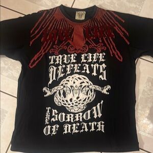 Black Label Red and Black Skull Graphic Short Sleeve Tee